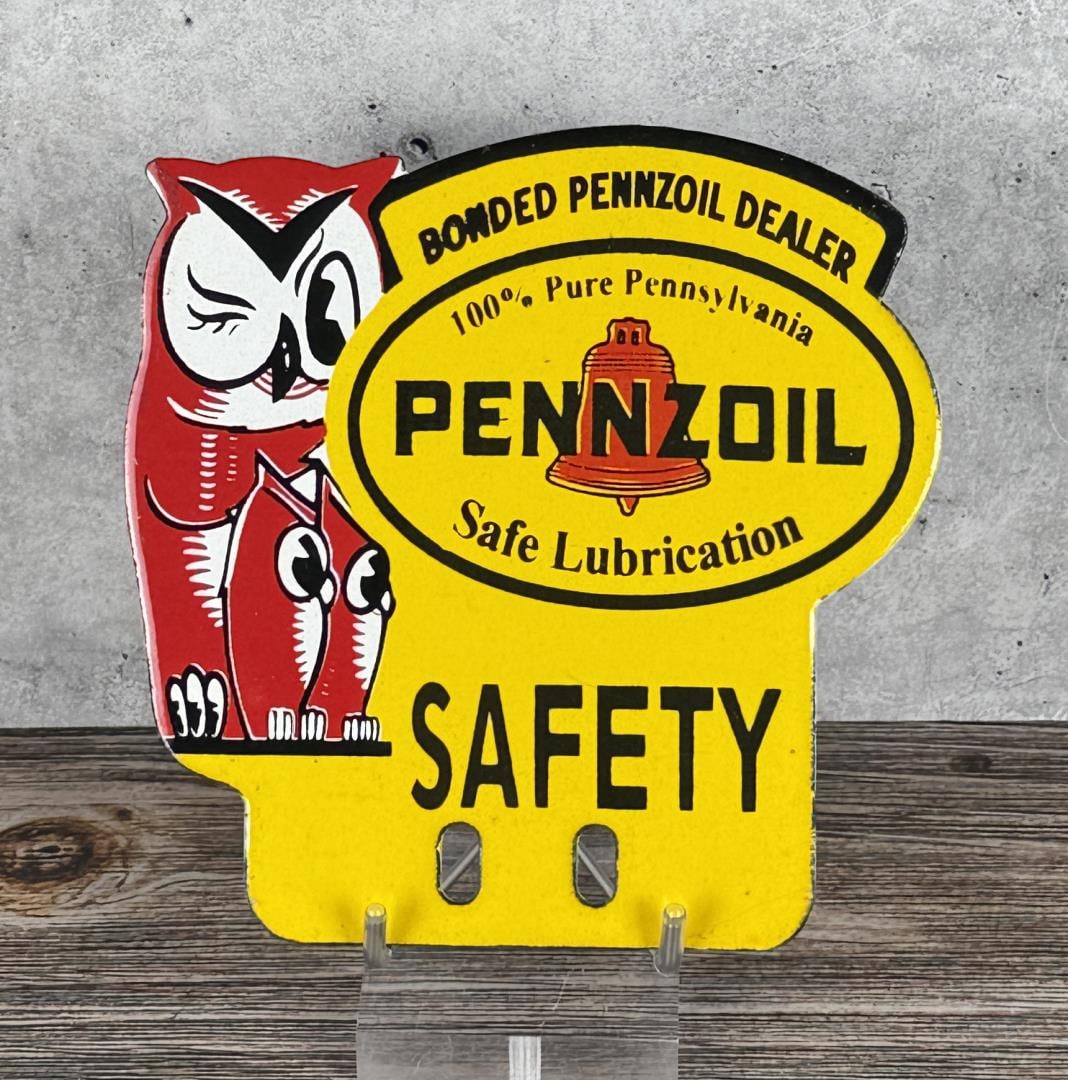 Porcelain Pennzoil License Plate Topper: Contemporary. 6" by 6"