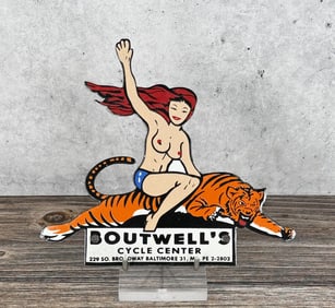Porcelain Boutwells Cycle Center Naked Lady Sign