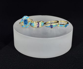 Group of Gold Plated Opal Sterling Silver Rings