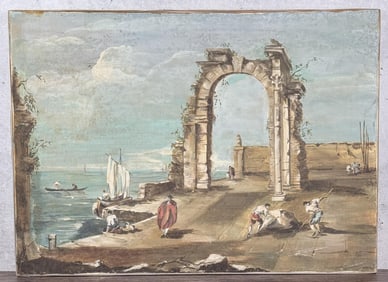 Capriccio with Figures Grand Tour Italian Painting