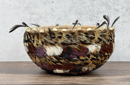 Pomo Native American Indian Feather Gift Basket