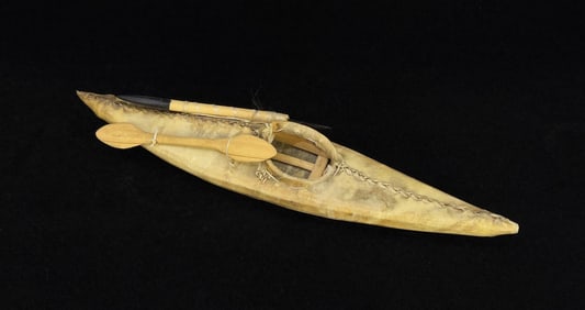 Alaskan Inuit Eskimo Miniature Skin Canoe Model