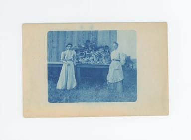 Hutterite Women with Baskets Cyanotype Postcard