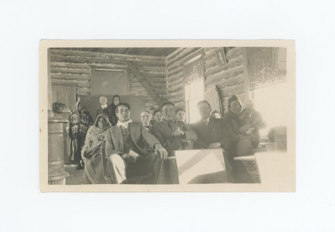 Crow Indian Agency Reno School Montana Photo: 2 5/8" by 4 1/4" Provenance: Aline Natalie Burgess Claremont Los Angeles, daughter of James Gregor Burgess builder of the Burgess Baptist Church Crow Agency Montana, through Decent.