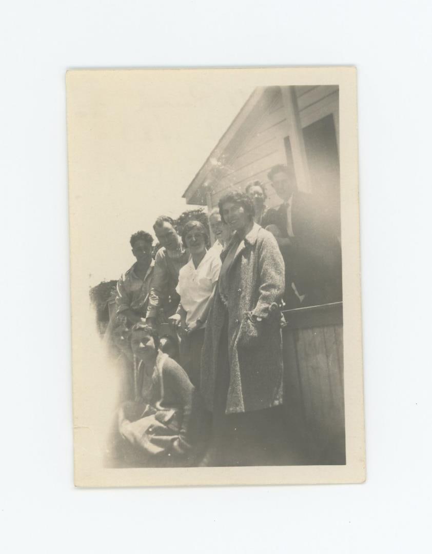 Crow Indians visit Nicasio California Photo: 2 1/2" by 3 1/2". Provenance: Aline Natalie Burgess Claremont Los Angeles, daughter of James Gregor Burgess builder of the Burgess Baptist Church Crow Agency Montana, through Decent.