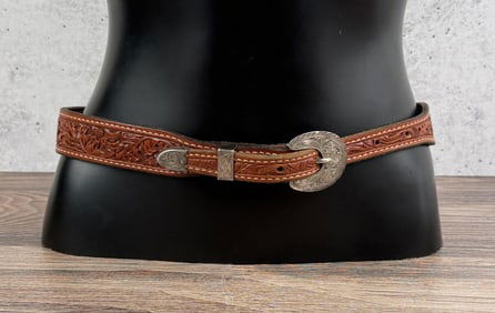 Sterling Tooled Leather Cowgirl Belt & Buckle