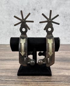 Charro Style Silver Arrow Overlay Cowboy Spurs