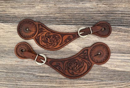 Tooled Leather Cowboy Spur Straps