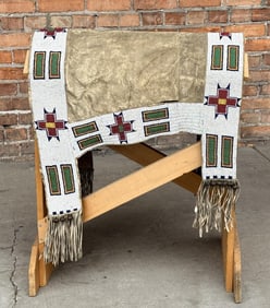 Native American Beaded Buffalo Hide Saddle Blanket