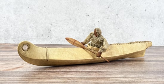 Kalaallit Inuit Eskimo Miniature Skin Canoe Model