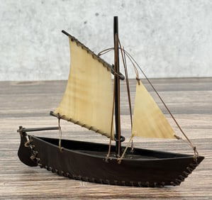 Alaskan Inuit Eskimo Baleen Model Ship