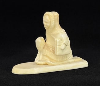 Bering Sea Inuit Eskimo Girl on Skis Ivory Carving