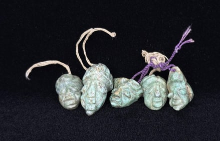 Ancient Pre Columbian Fetish Head Toggle Pendants