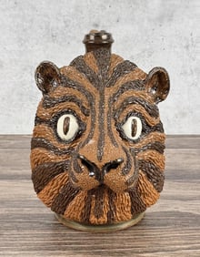 Billy Ray Hussey Folk Art Tiger Lion Face Jug