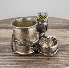 Meriden Silver Plate Owl Condiment Castor Set L6