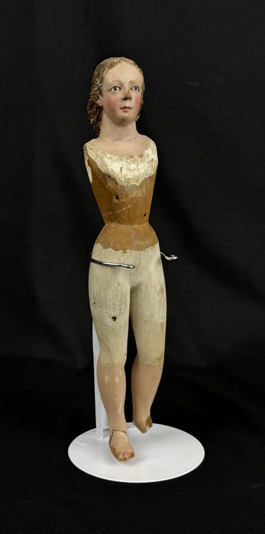 18th Century Spanish Colonial Santos: 10 7/8" by 2 1/8" by 1 3/4".