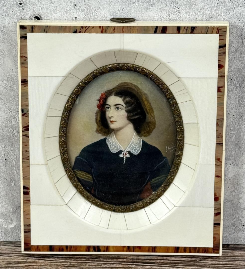 Portrait Painting on Ivory of Lola Montez: 4 3/4" by 5 1/4".