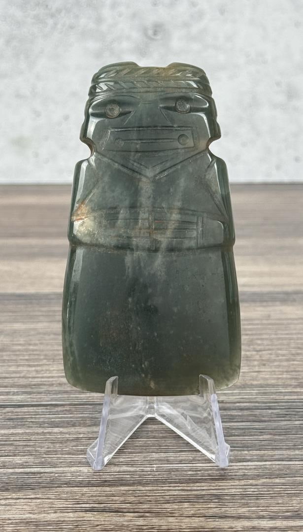 Pre Columbian Chorotega Costa Rican Jade Celt: 4" by 2" by 3/8". Circa 500-1000 A.D. Provenance: Jeffrey Norris Collection Gainesville Georgia, Stephen Kramer Columbia before Columbus Collection.