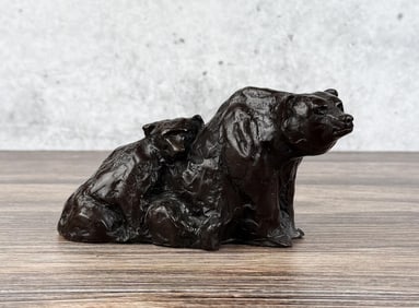 Ken Bjorge Mama Bear and Cub Bronze
