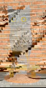Folk Art Carved Owl on Perch