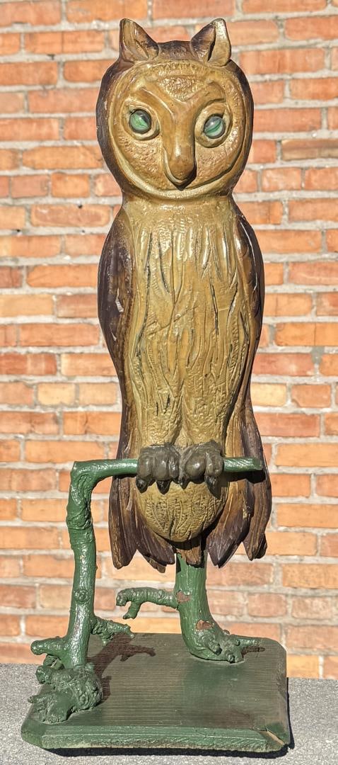 Folk Art Carved Owl on Perch (1 of 10)