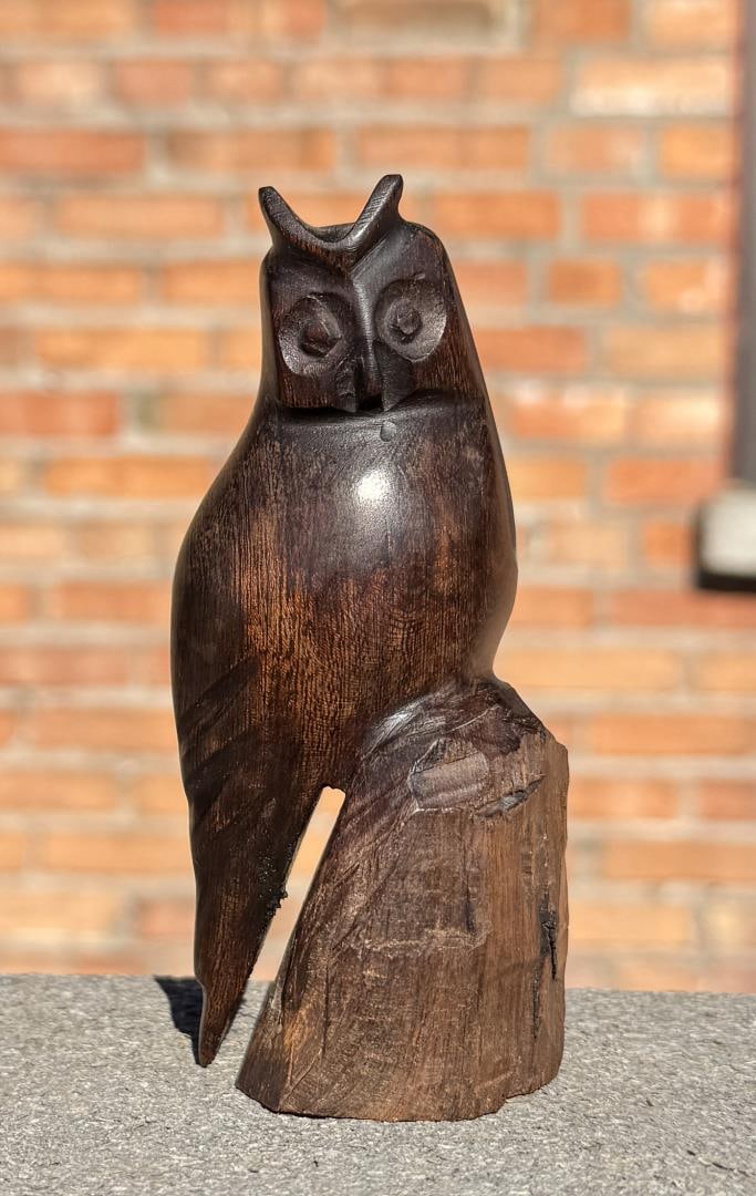 Mexican Ironwood Owl Wood Carving: 4 5/8" tall, 2" diameter.