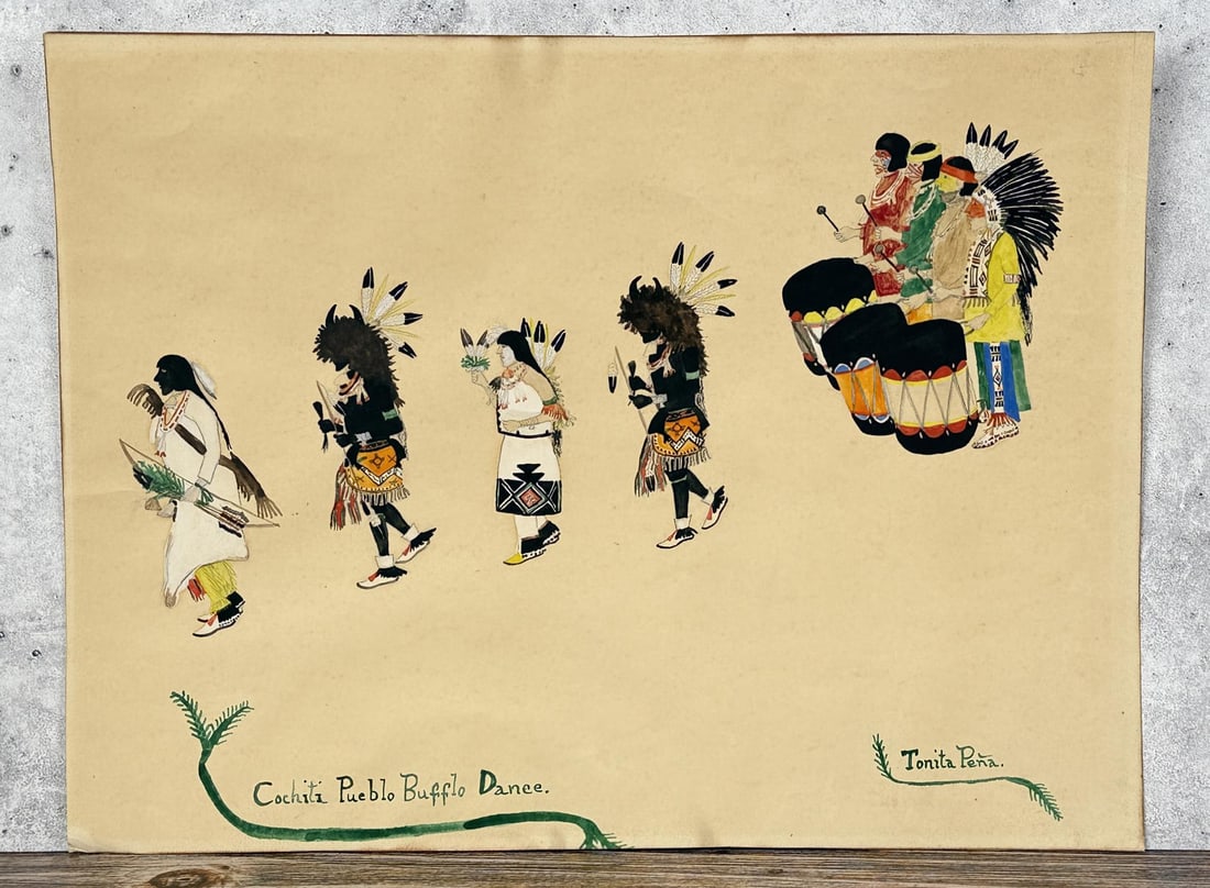 Tonita Pena Cochiti Pueblo Buffalo Dance Painting (1 of 4)