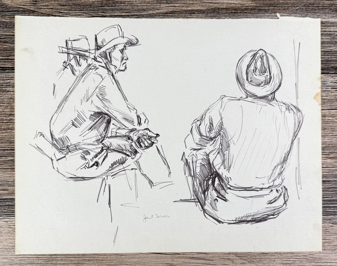 Janet Elizabeth Turner Cattle Auction Sketch: 10 3/8" by 13 1/2". Janet Elizabeth Turner (1914 - 1988) was active/lived in California, Kansas. Janet Turner is known for Figure, genre, and landscape painter, printmaking. Janet Elizabeth Turner, pr