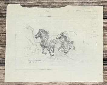 Byron Wolfe Indian Lassoing a Horse Drawing