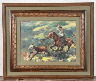 Sheryl Bodily Calf Roping Oil on Canvas Painting