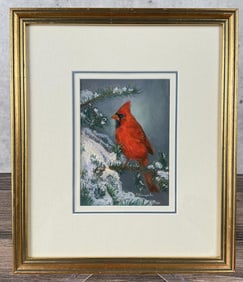 Thelma Giampietri Winter Cardinal Gouache Painting