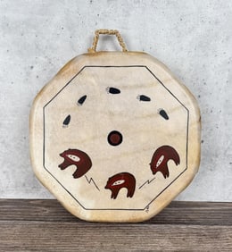 Zuni Native American Indian Painted Rawhide Drum