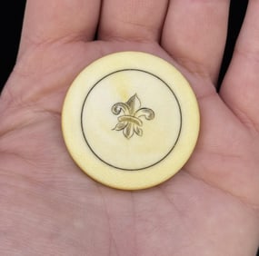 Civil War Era Scrimshaw Ivory Poker Chip