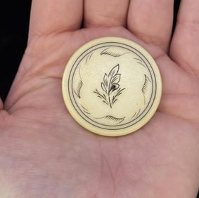 Civil War Era Scrimshaw Ivory Poker Chip