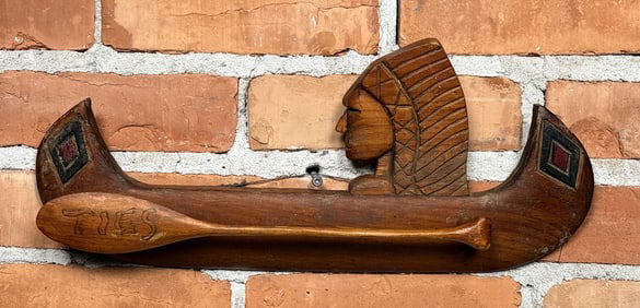Folk Art Indian Canoe Tie Bar Hanging Rack