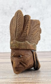 Indian Chief Head Carved Wood Pipe Bowl