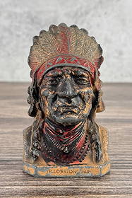 Yellowstone National Park Indian Chief Bank: 4 3/4" by 3" by 3".