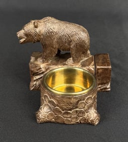 Swiss Black Forest Carved Wood Bear Ashtray