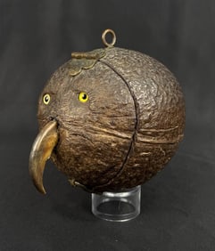 Folk Art Carved Coconut Owl Box