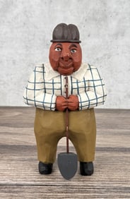 Larry Koosed Folk Art Carved Wood Man with Shovel