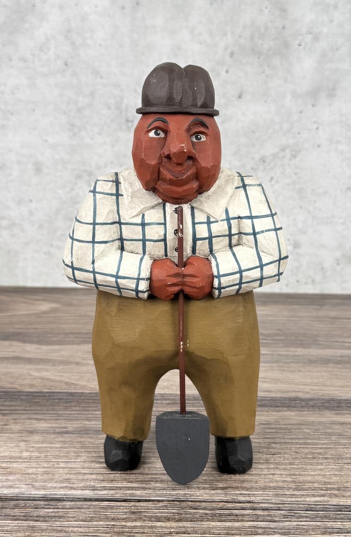 Larry Koosed Folk Art Carved Wood Man with Shovel (1 of 7)