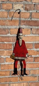 Folk Art Metal Jumping Santa Pull String Toy