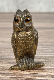Arts & Crafts Gilt Vienna Bronze Owl Inkwell