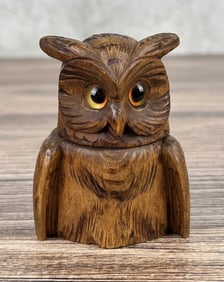 Black Forest German Carved Owl Inkwell