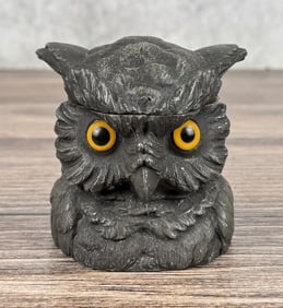 Arts & Crafts Figural Owl Head Inkwell