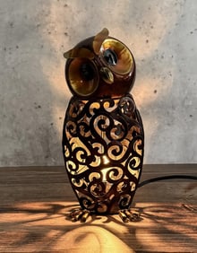 Pierced Metal Owl Desk Lamp