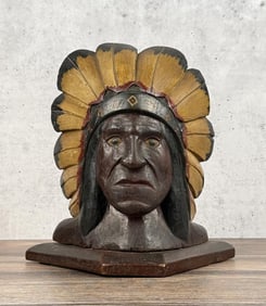 Folk Art Native American Indian Chief Carving