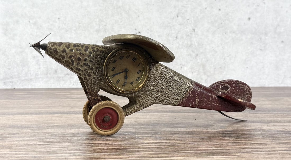 Folk Art Carved Wood Airplane Clock (1 of 7)