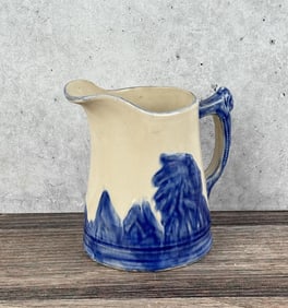 Blue White Yellowware Old Sleepy Eye Pitcher