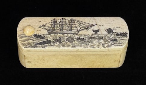 Scrimshaw Whaling Scene Puzzle Box